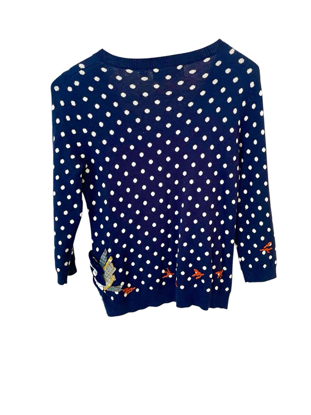 Whimsical polka dot chicken sweater embroidered & beaded - Picture 4 of 10